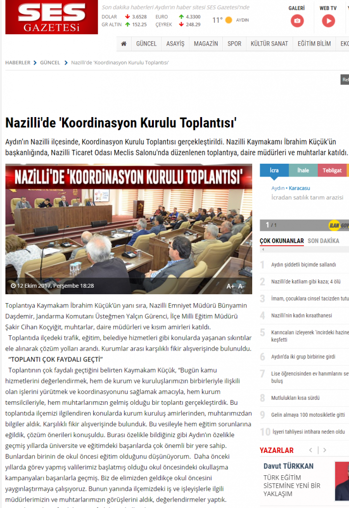 Nazilli Ses Gazetesi ( Nazilli’de Koordinasyon Kurulu Toplantısı )