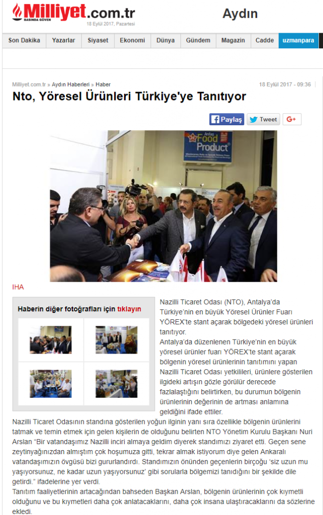 Milliyet Gazetesi (Nto, Yöresel Ürünleri Türkiye’ye Tanıtıyor )