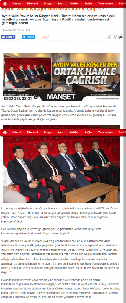 Nazilli Manşet Gazetesi (Aydın Valisi Köşger’den Ortak Hamle Çağrısı )