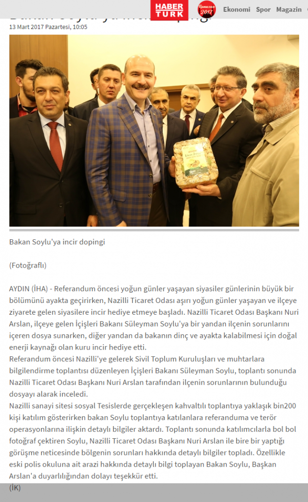Haber Türk Gazetesi (Bakan SOYLU’ya İncir Dopingi)