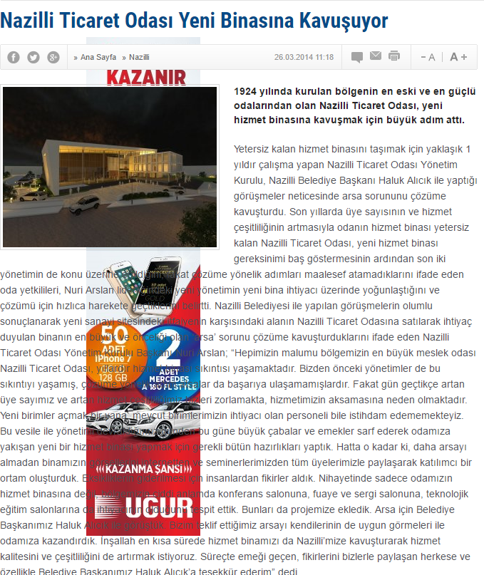 Nazilli Havadis Gazetesi (Nazilli Ticaret Odası Yeni Binasına Kavuşuyor)