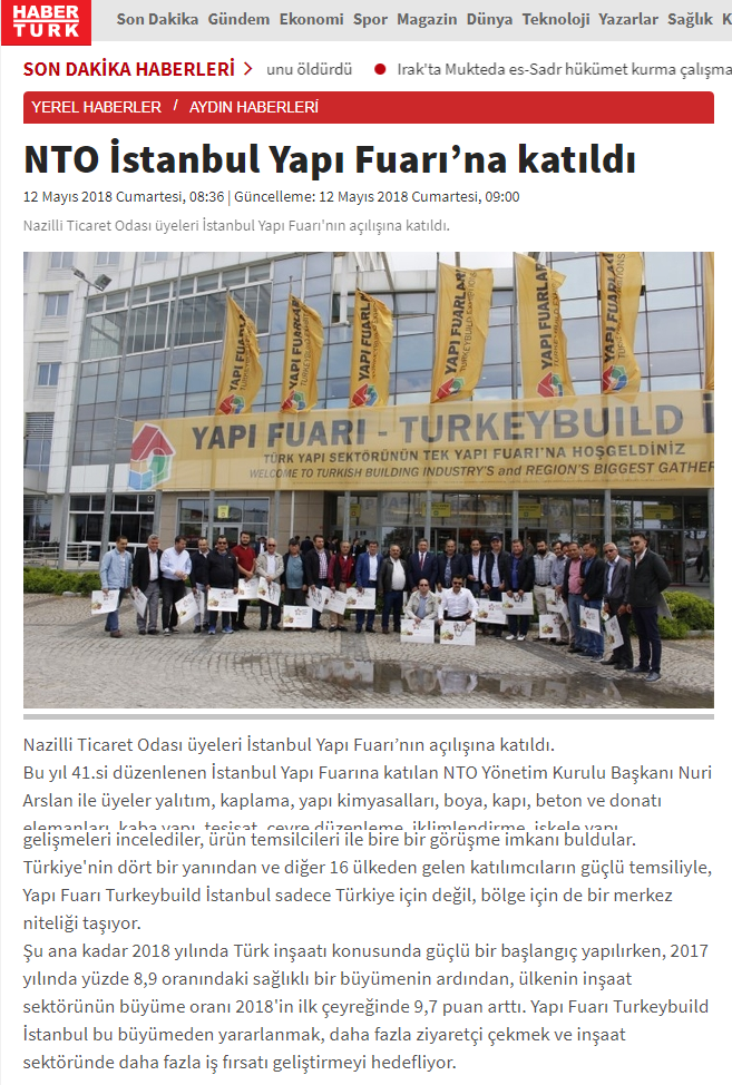 Haber Türk ( NTO İstanbul Yapı Fuarına Katıldı )