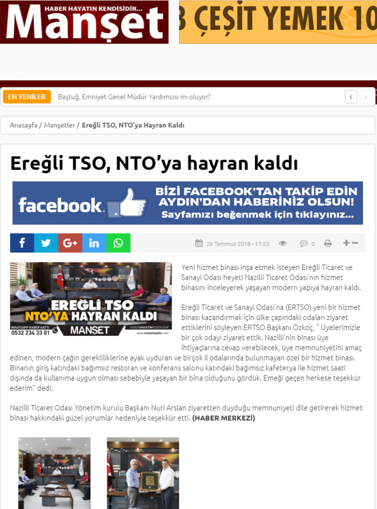 Manşet Gazetesi ( Ereğli TSO, NTO’ya Hayran Kaldı )