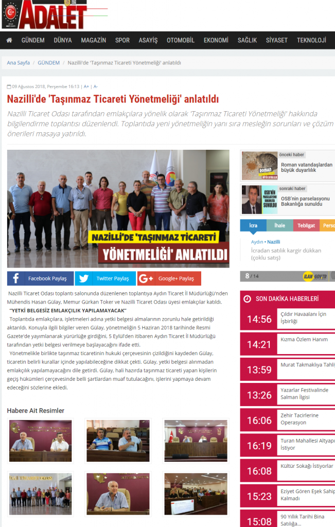 Nazilli Adalet Gazetesi ( Nazilli’de ‘Taşınmaz Ticareti Yönetmeliği’ anlatıldı
