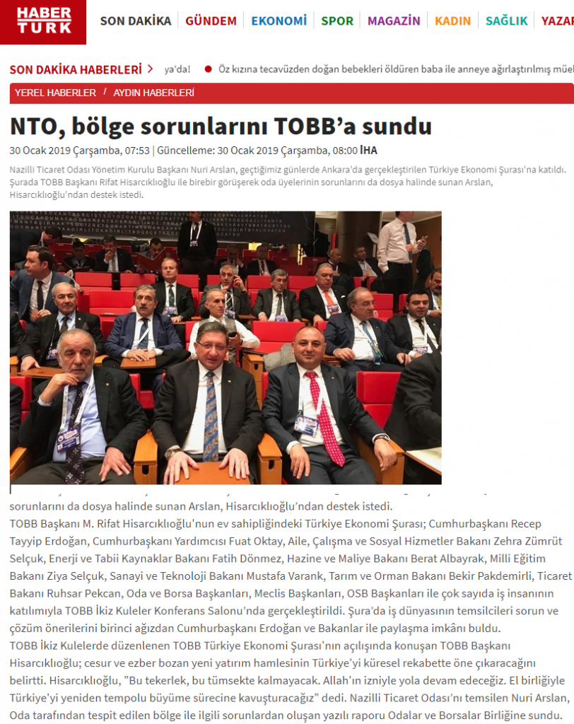 Haber Türk ( NTO, Bölge Sorunlarını TOBB’a Sundu )