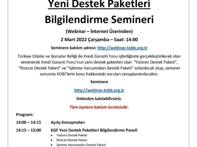 Kredi Garanti Fonu (KGF) Yeni Destek Paketleri Bilgilendirme Semineri