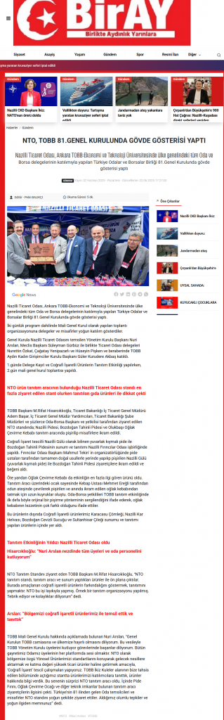 NTO, TOBB 81.GENEL KURULUNDA GÖVDE GÖSTERİSİ YAPTI