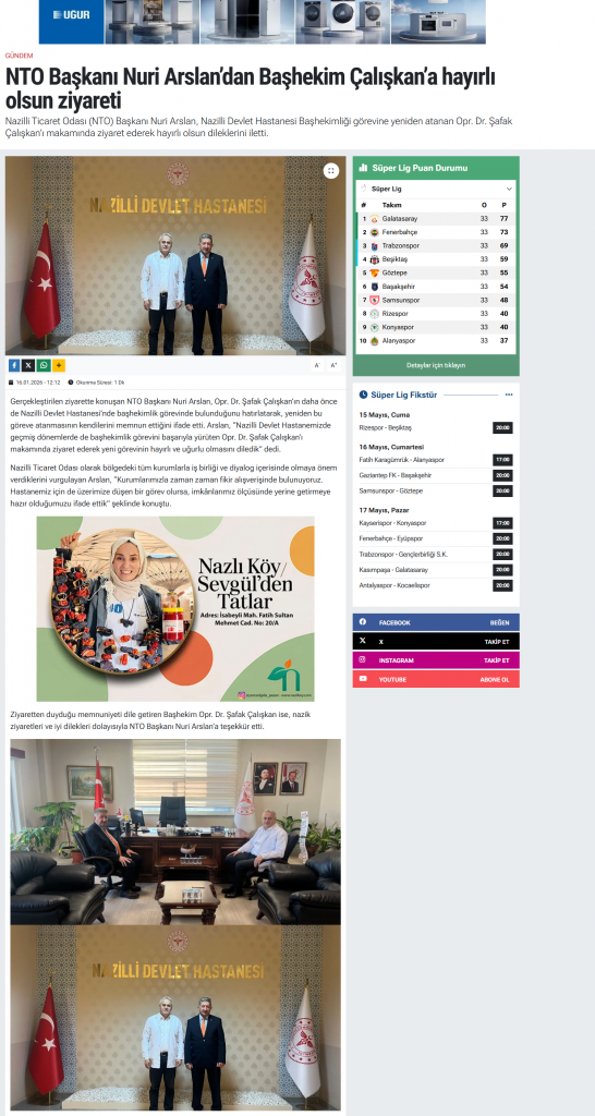 NTO Başkanı Nuri Arslan’dan Başhekim Çalışkan’a hayırlı olsun ziyareti
